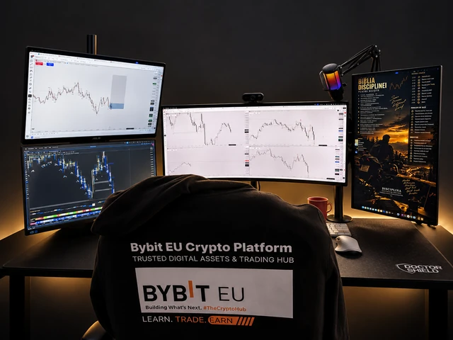 My trading desk, with charts and analysis tools on the monitors
